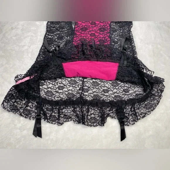 Women’s Victoria’s Secret 34B black pink lace mini babydoll - Picture 5 of 7